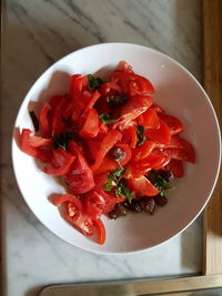 High angle view of red salad in plate