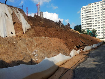 Panoramic view of road amidst buildings against sky