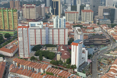 High angle view of buildings in city