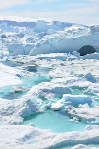 Aerial view of frozen sea against sky