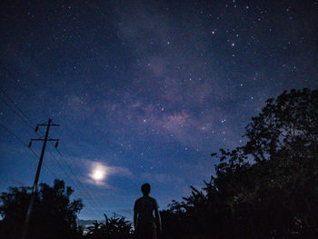 Low angle view of silhouette trees against sky at night