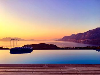 Scenic view of sea against clear sky during sunset