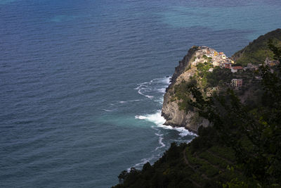 High angle view of rocky beach