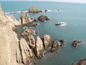 High angle view of rocks on beach