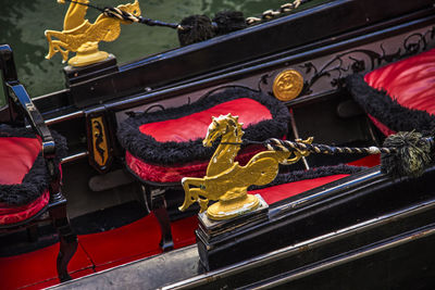 Low angle view of red sculpture