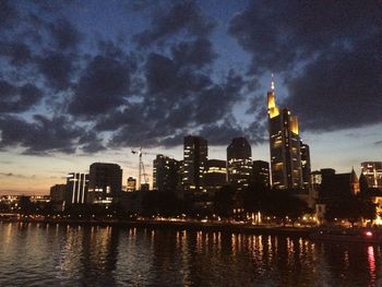 View of city lit up at night