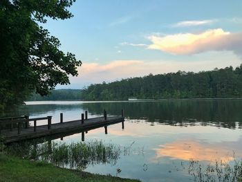 Scenic view of lake against sky during sunset