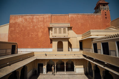 Exterior of historic building against clear sky