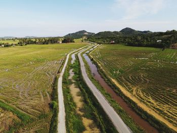 Scenic view of agricultural field against sky