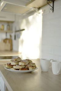 Close-up of breakfast served on table