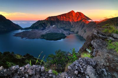 Scenic view of lake and mountains