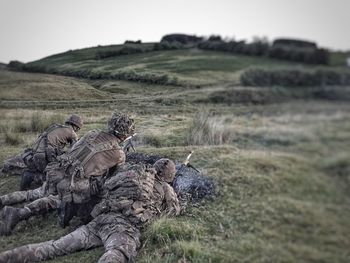 View of people in the field