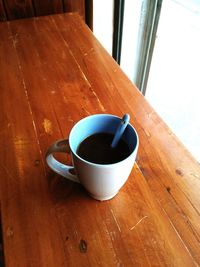 High angle view of coffee on table