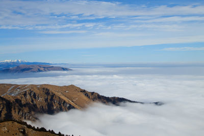 Scenic view of snowcapped mountains against sky