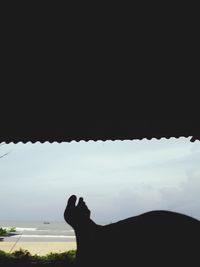 Silhouette man standing on mountain against sky