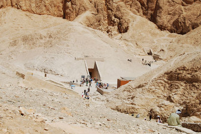 High angle view of people at dessert