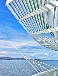 Close-up of boat on sea against sky