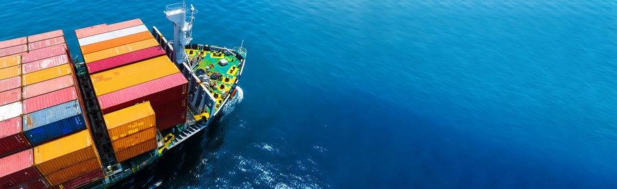 High angle view of ship in sea