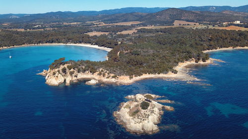 High angle view of swimming pool by sea