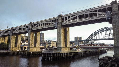 Bridge over river against clear blue sky