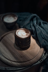 High angle view of coffee on table