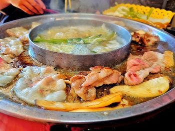 Close-up of noodles in bowl on table