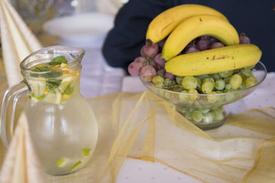 Close-up of fruits in glass on table