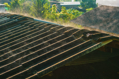 High angle view of sunlight falling on roof