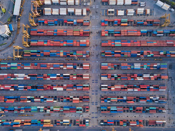Aerial view of containers at harbor