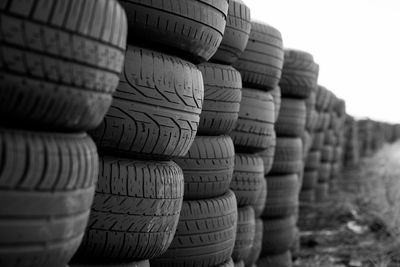 Close-up of stack of tires