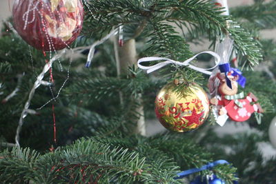 Close-up of christmas decoration hanging on tree