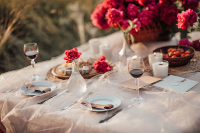 Flower vase on table