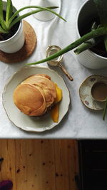 Close-up of breakfast on table