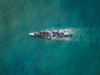 High angle view of people in sea