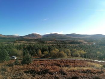 Scenic view of landscape against clear blue sky