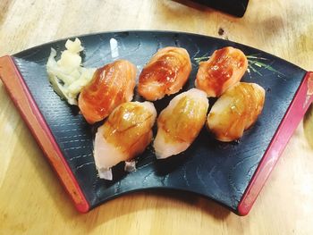 High angle view of food in plate