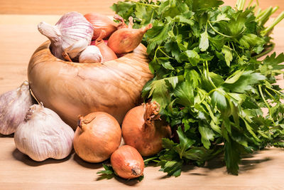 Close-up of fresh vegetables on table