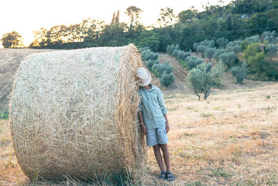 Hay bales on field