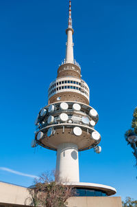 Low angle view of building against blue sky