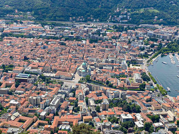 High angle view of buildings in city