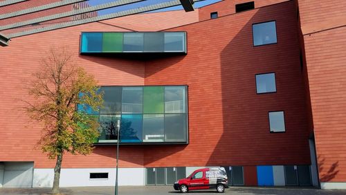 Cars parked in front of building