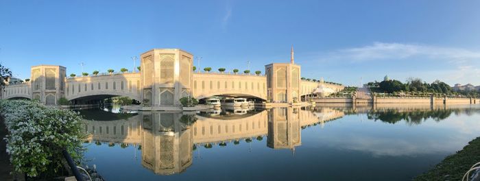 Reflection of buildings in lake