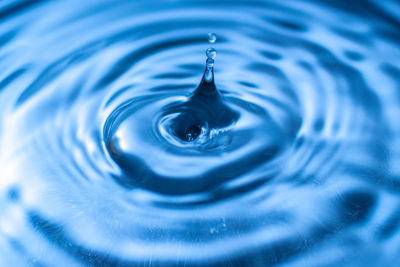 Close-up of drop falling on water