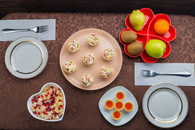 High angle view of food on table