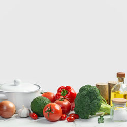 White culinary background with cooking ingredients.