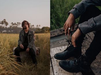 Full length of man sitting on field