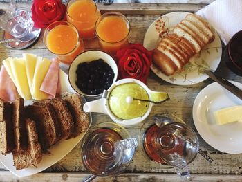 Close-up of breakfast on table