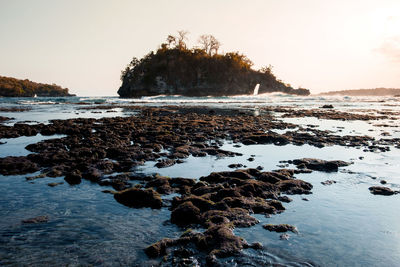 Scenic view of sea against clear sky