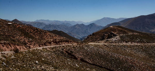 Scenic view of mountains against clear sky