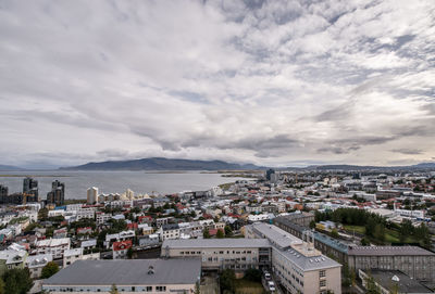 High angle view of town against sky